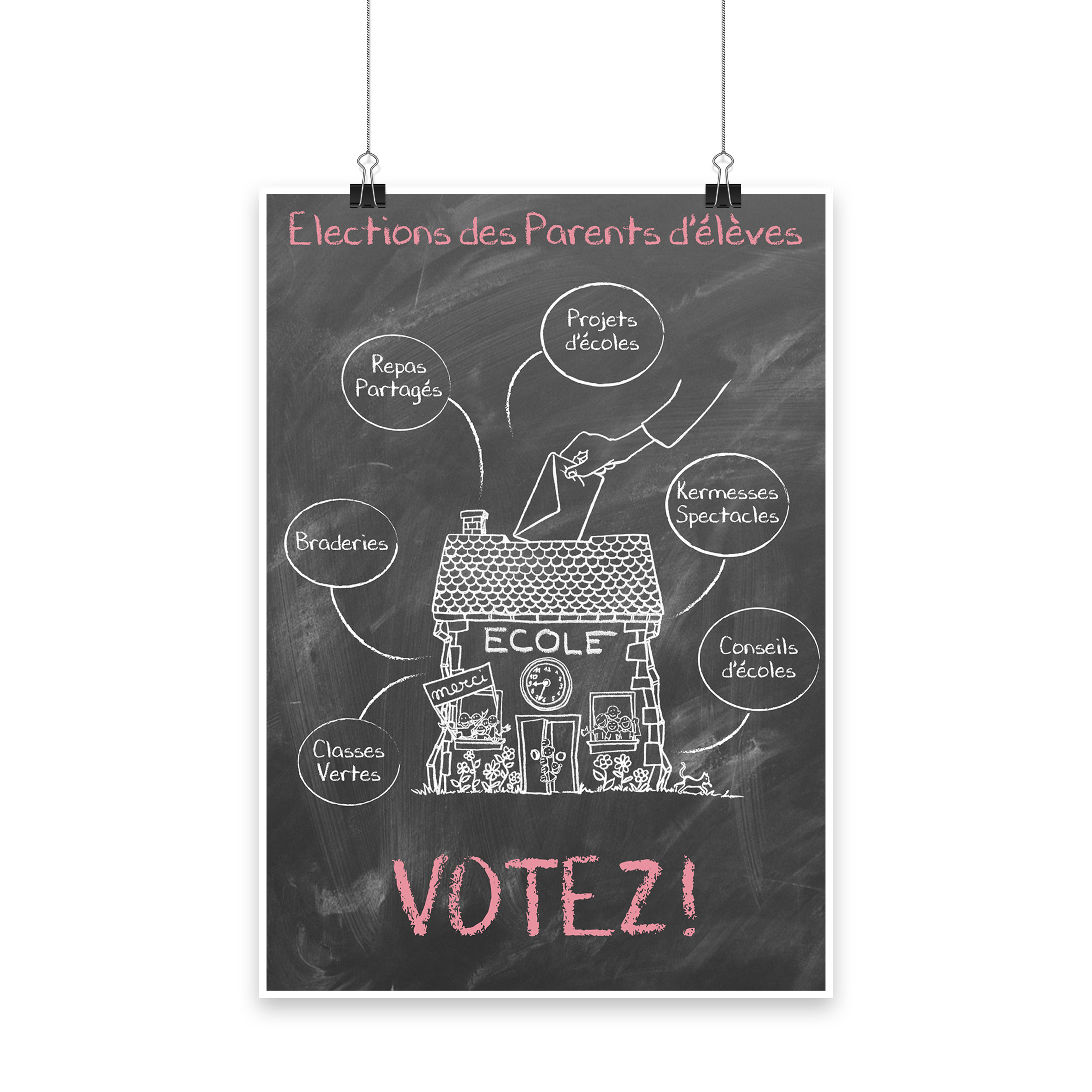 affiche illustré pour les élections des parents d'élèves, affiche réalisée par Emmanuel Passieux.